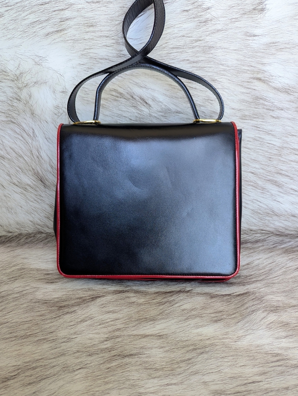 Salvatore Ferragamo Vintage Black And Red Leather Bag